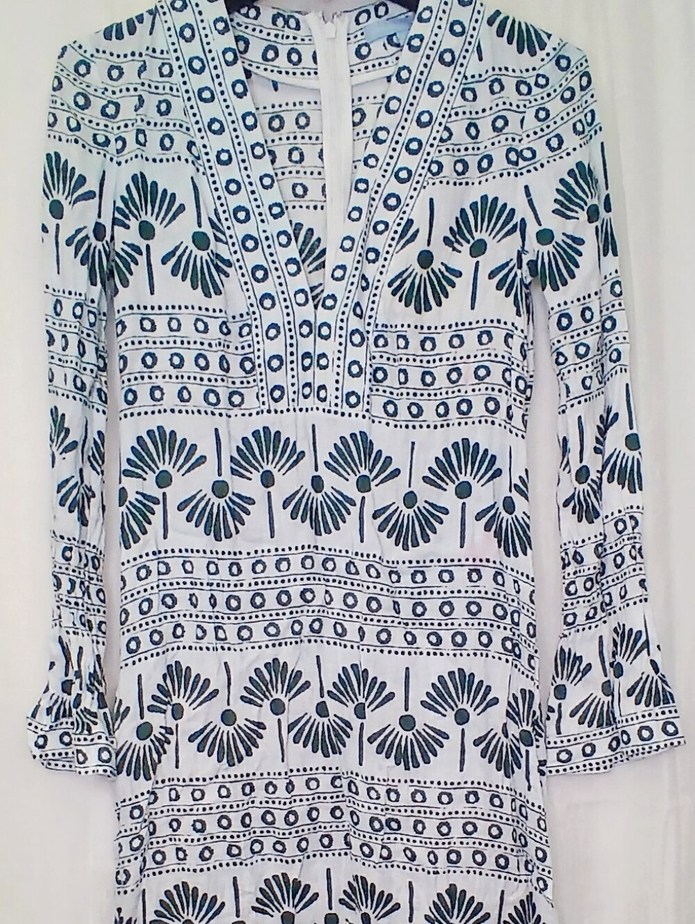 ANTONIO MELANI White Dress with Green Floral-Geo Print